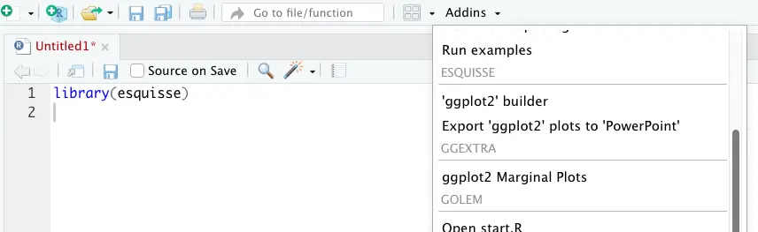 R Esquisse install addon in RStudio IDE